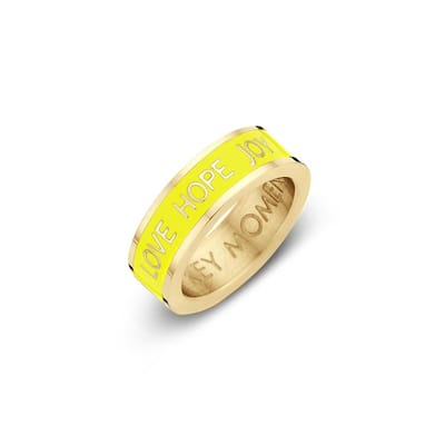 Key moments 8KM-R0013-50 Stalen Ring - Dames - Geel - Emaille - LOVE HOPE JOY - Maat 50 - Staal - Cadeau - Goudkleurig plating