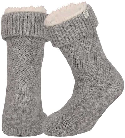 Apollo Huissloffen - dames - schapenwol - slofsokken - grijs - fleece gevoerd 35-38