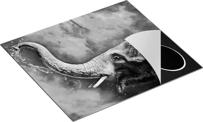 Chefcare Inductie Beschermer Getekende Vrolijke Olifant - Abstract - Zwart Wit - 60x50 cm - Afdekplaat Inductie - Kookplaat Beschermer - Inductie Mat