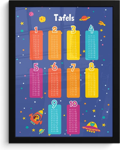 Poster in lijst - Fotolijst 30x40 cm - Posters - Tafels van vermenigvuldiging - Leren rekenen voor kinderen - Getallen oefenen - Ruimte - Posterlijst zwart - Kamer decoratie - Wanddecoratie kinderkamer - Muurdecoratie babykamer