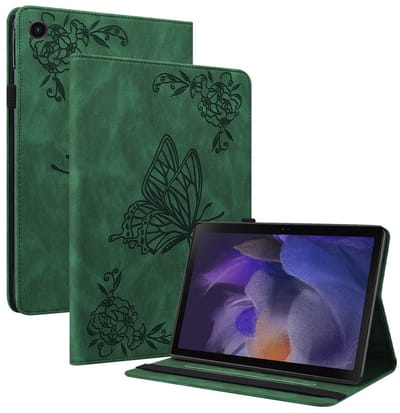 Coverup Tablethoes geschikt voor Samsung Galaxy Tab A11 Plus Hoesje - Vlinder & Bloemen Book Case - Groen