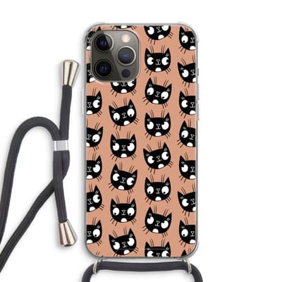 Case Company® - Hoesje met koord geschikt voor iPhone 12 Pro hoesje met Koord - Kat - Telefoonhoesje met Zwart Koord - Bescherming aan alle Kanten en Over de Schermrand