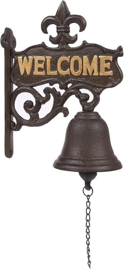 Gietijzeren deurbel met welcome tekst - vintage antieke look voor buitendeur en interieur - zwart
