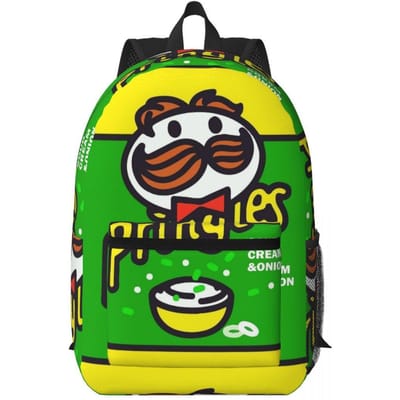Aardappelchips Pringles Print Student Rugzak Schooltas Wandel Reizen Dagrugzak voor Jongens Meisjes Boekentas Schoudertassen One Size black