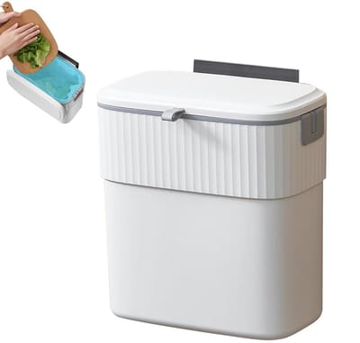 Afvalemmer met deksel - Hangende mand - Ruimtebesparend opbergen - Geur blokkerende structuur - 9 liter - Wit