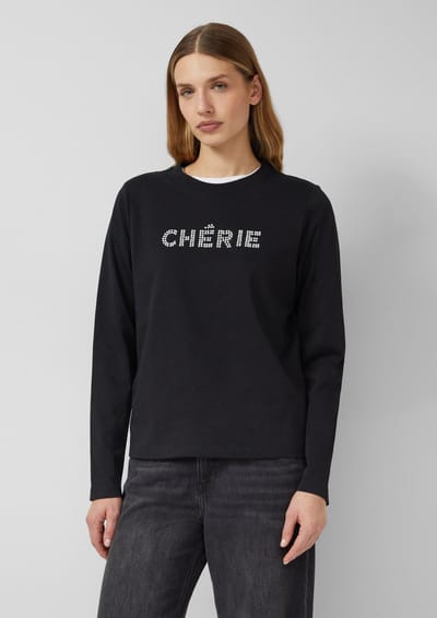 Dames T-shirt van jersey met lange mouwen en decoratieve parelletters s.Oliver