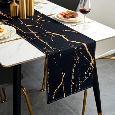 Dailygoods- Tafelloper Wasbaar 40 x 140 cm - Moderne Tafelloper - Getextureerd Kunst - Gouden Marmer - Linnen Tafelkleed - Antislip Onderzijde