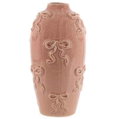 HomeBound by KY | Aardewerk vaas Bows roze | bloemenvaas | 17,5x17,5x35cm