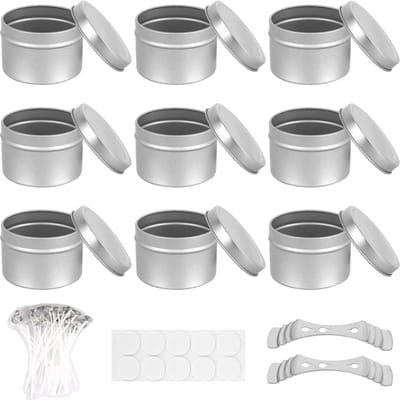elthmpr Kaarsenblikjes, leeg, 120 ml, ronde kaarsenpotjes met schroefdeksel, metalen blikjes voor doe-het-zelf kaarsenmaakaccessoires, handwerk, cosmetica, 9 stuks