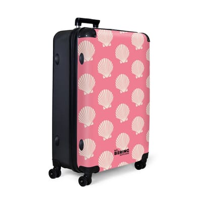 NoBoringSuitcases.com® - Koffer groot - Reiskoffer lichtgewicht - Roze met beige schelpen - Rolkoffer met 4 wielen - Grote trolley XL - 98 liter bagage