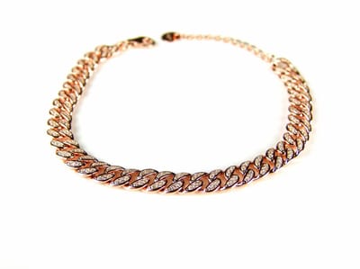 Armband in zilver gourmette roos goud verguld gezet met cubic zirconia