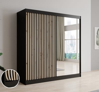 Meubella - Kledingkast Lisbon 2 - Zwart - 200 cm - Met spiegel
