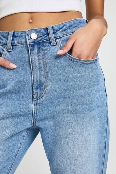 boohoo Dames De Hoge Taille Wijduitlopende Jeans | Medium Blauw | Maat: 6/32L