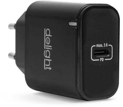 USB-C oplader 20W PD snelladen - compacte Type-C adapter - universeel voor telefoon & tablet - zwart - snelle oplader met Power Delivery [55046BK]