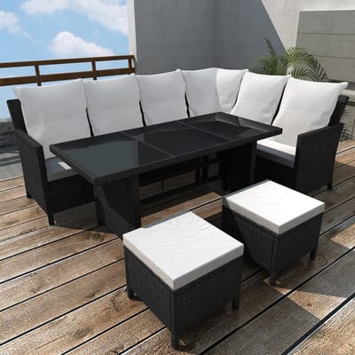 vidaXL - 4-delige - Loungeset - met - kussens - poly - rattan - zwart