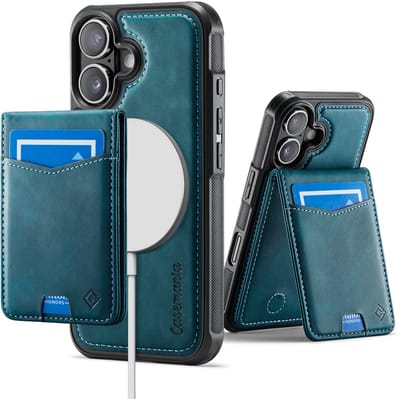 Casemania Hoesje Geschikt voor Apple iPhone 17 - Emerald Green - Geschikt voor MagSafe - Back Cover met Afneembare Magnetische Pasjeshouder met Standaard - Telefoonhoesje en Kaarthouder