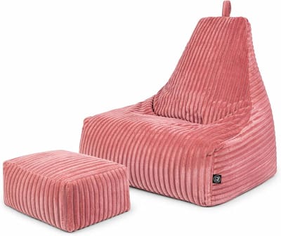 Bean Bag Stoel met Voetenbank - Zitzak Poef - Ontspannen Zitten - Zacht Corduroy Materiaal - XXL - Grafiet Grijs