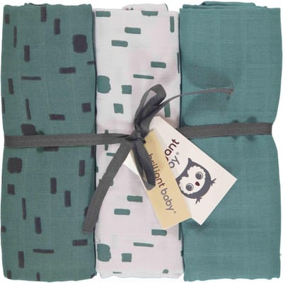 Briljant Baby - Multidoek Hydrofiel XL Art - Swaddle - Inbakerdoek - 120 x 120 - Groen - 3 Stuks