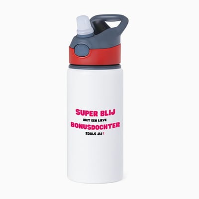 Hacebo® - super blij met een lieve bonusdochter zoals jij waterfles met rietje rood - Dochter - de liefste bonusdochter - verjaardag - cadeautje voor dochter - dochter artikelen - kado - geschenk - water fles - 650ML
