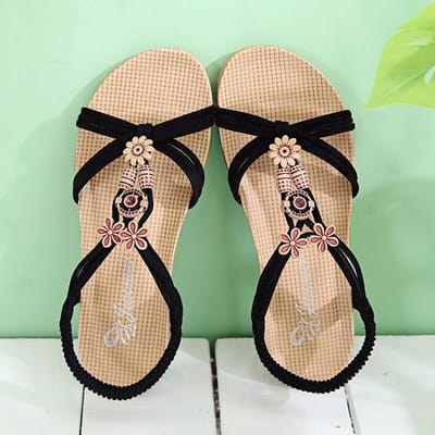 Zomer Nieuwe Dames Platte Sandalen Bohemen Platte Romeinse String Kralen Sandalen met Antislip Dames Dagelijkse Sandalia voor Dames 42 beige