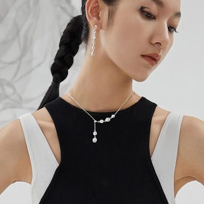 925 zilveren geometrische glanzende concave en convexe textuur onregelmatige dames trui ketting waterdruppel sleutelbeenketting 33cm