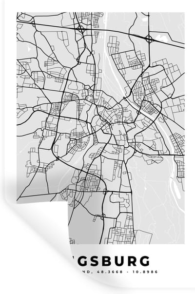 Muurstickers - Sticker Folie - Stadskaart - Duitsland - Plattegrond - Augsburg - Kaart - 20x30 cm - Plakfolie - Muurstickers Kinderkamer - Zelfklevend Behang - Zelfklevend behangpapier - Stickerfolie