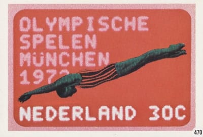 Briefkaart met afbeelding Olympische spelen München 1972 : Zwemster postzegel
