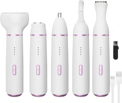 Ladyshave - Elektrisch scheerapparaat voor vrouwen - 5-in-1 elektrisch scheerapparaat voor vrouwen - Oplaadbare ontharingsset - Trimmer voor nat en droog gebruik - Geschikt voor gezichtshaar, wenkbrauwen, neushaar en lichaamshaar