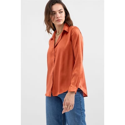 Satin Lange Mouw Knopen Shirt