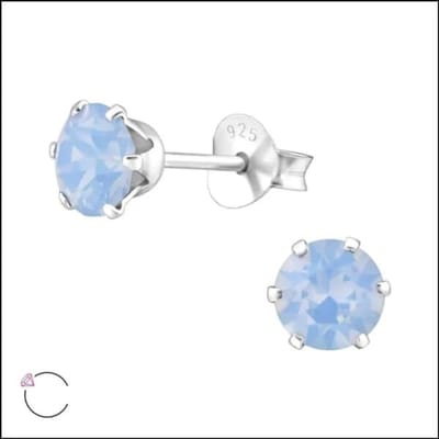 Aramat Jewels | Oorbellen | 925 Zilveren Kristallen Oorbellen Rond 4-8mm - Sprankelende Studs | 5mm / Opaal Lucht Blauw | | | Zilver | Kinderen, Volwassenen | Verkleurd niet
