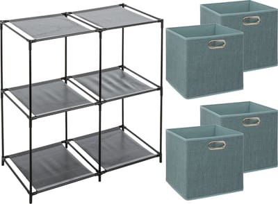 5Five Kastmandjes/opberg manden - ijsblauw - 4x stuks van 29 Liter - Metalen rekje is 67 x 68 cm