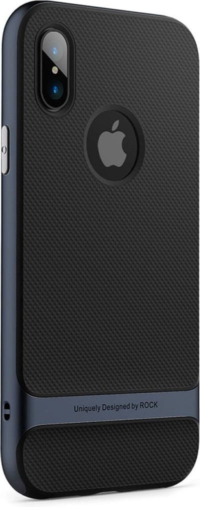 Rock Royce series Navy Blue geschikt voor iPhone X XS hoesje case - Blauw - Zwart
