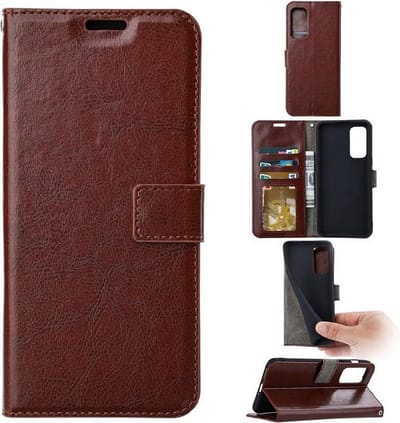 LuxeBass Hoesje geschikt voor Apple iPhone 14 - Boekhoesje met kaartvakken - Bruin gsm hoesje - telefoonhoes - telefoonhoesjes