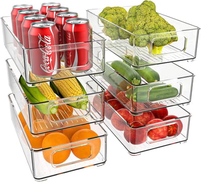 Famanu - Koelkast-organizer, stapelbaar, opbergdoos, keukenorganizer, voorraaddoos, doorzichtig reservoir voor koelkast, keuken, kasten (6)