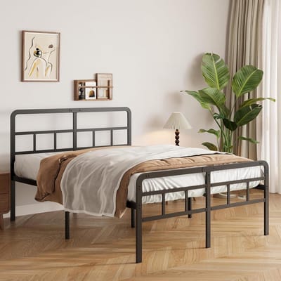 Bedframe met Hoofdbord - Metaal Bedframe - Slaapkamer Inrichting - Geluidsarm Ontwerp - 120x190 cm - Zwart