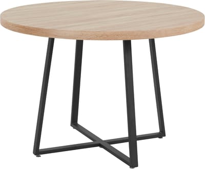 Anja|Ronde Eettafel 110 cm in MDF Eiken en Zwarte Metalen Poten