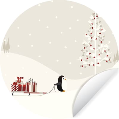 WallCircle® - Behangcirkel 80x80 cm - Muurstickers Illustratie van een pinguïn die een slee met cadeautjes trekt - Muurcirkel woonkamer - Wandcirkel slaapkamer - Kamer decoratie zelfklevend - Muurdecoratie accessoires