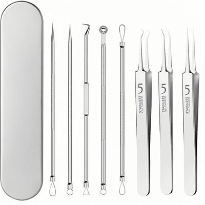 Mee-eter Verwijder Set - Puistjes Tools - Huidverzorging Thuis - 8 Delige Kit - Roestvrij Staal - Zilver