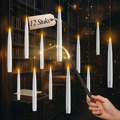 Comforder 12 Zwevende LED Kaarsen met Flikkerende Vlam - Floating Candles - Toverstok Afstandsbediening