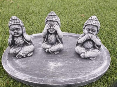 Decoratief Beeld - Uilen Set Horen Zien Zwijgen Hoog - Beton - Beelden Moranne - Wit - 9 X 9 Cm