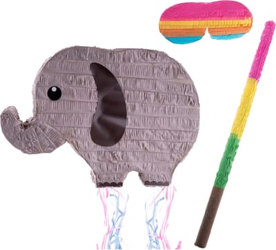 Funny Fashion Verjaardag Pinata Olifant - 43 x 30 cm - papier - set met stok 54 cm en masker