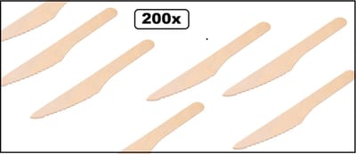 200x Houten mes naturel 160mm - Bestek duurzaam hout mes salade BBQ Food