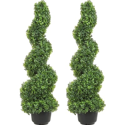 Arbustes Topiaires Artificiels Buis, 3 pieds de haut (2 pièces) Plante Artificielle Topiaire Extérieure, Plante Artificielle Verte Toute l'Année avec Feuilles Remplaçables pour Décoration