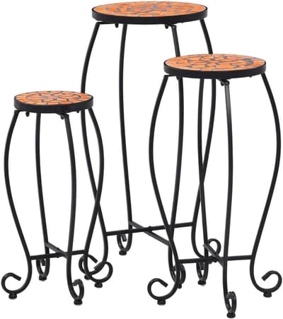 Mozaïek bijzettafels - Plantenstandaards Terracotta - Decoratie Buiten - Weerbestendig Mozaïek - 3 pz - Terracotta