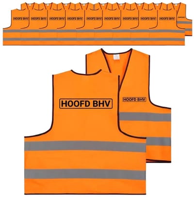 Hoofd BHV hesje oranje | voor- en achterkant bedrukt | 10 stuks