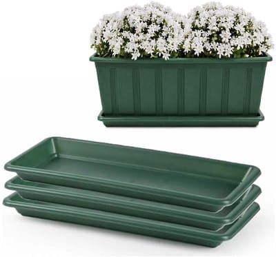 Plasticforte Plantenbak water onder opvangschaal - 3x - groen - rechthoek - 39 x 18 cm - Bloembakken