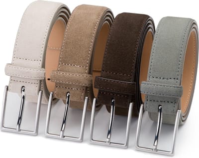 DTCH.FIT Herenriem Suède Bobby - Riem Beige, Taupe, Donkerbruin & Lichtgrijs - Pantalon & Jeans Broekriem - Riemmaat 85cm - Totale lengte 100cm - 4 Stuks