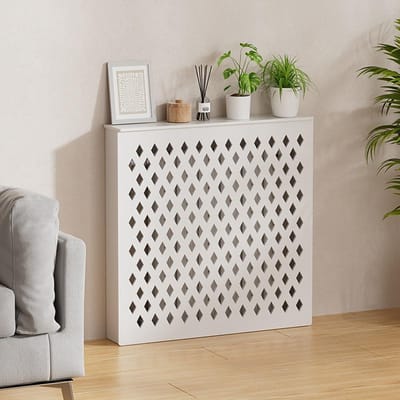 Verwarmingskast - Radiatorafdekking Opbergplank - Woonruimte Verfraaien - Diamantvormige Gaten - 100x70x15cm - Houtkleur