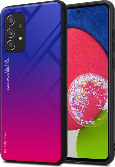 Cadorabo Hoesje geschikt voor Samsung Galaxy A52 (4G / 5G) / A52s in PAARS - ROOD - Tweekleurige beschermhoes van TPU-silicone Case Cover en achterzijde van gehard glas