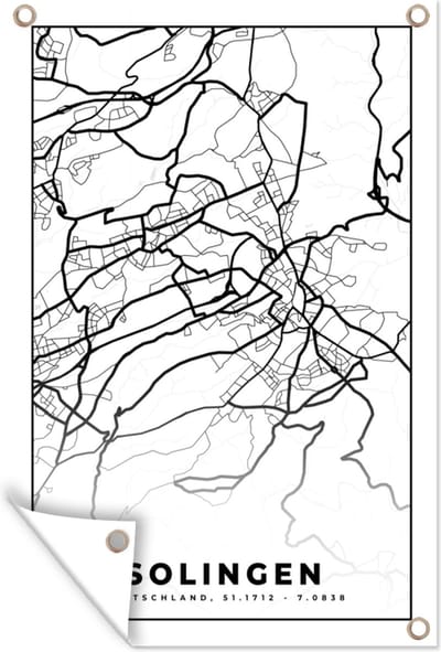 Muurdecoratie Solingen - Plattegrond - Kaart - Stadskaart - 120x180 cm - Tuinposter - Tuindoek